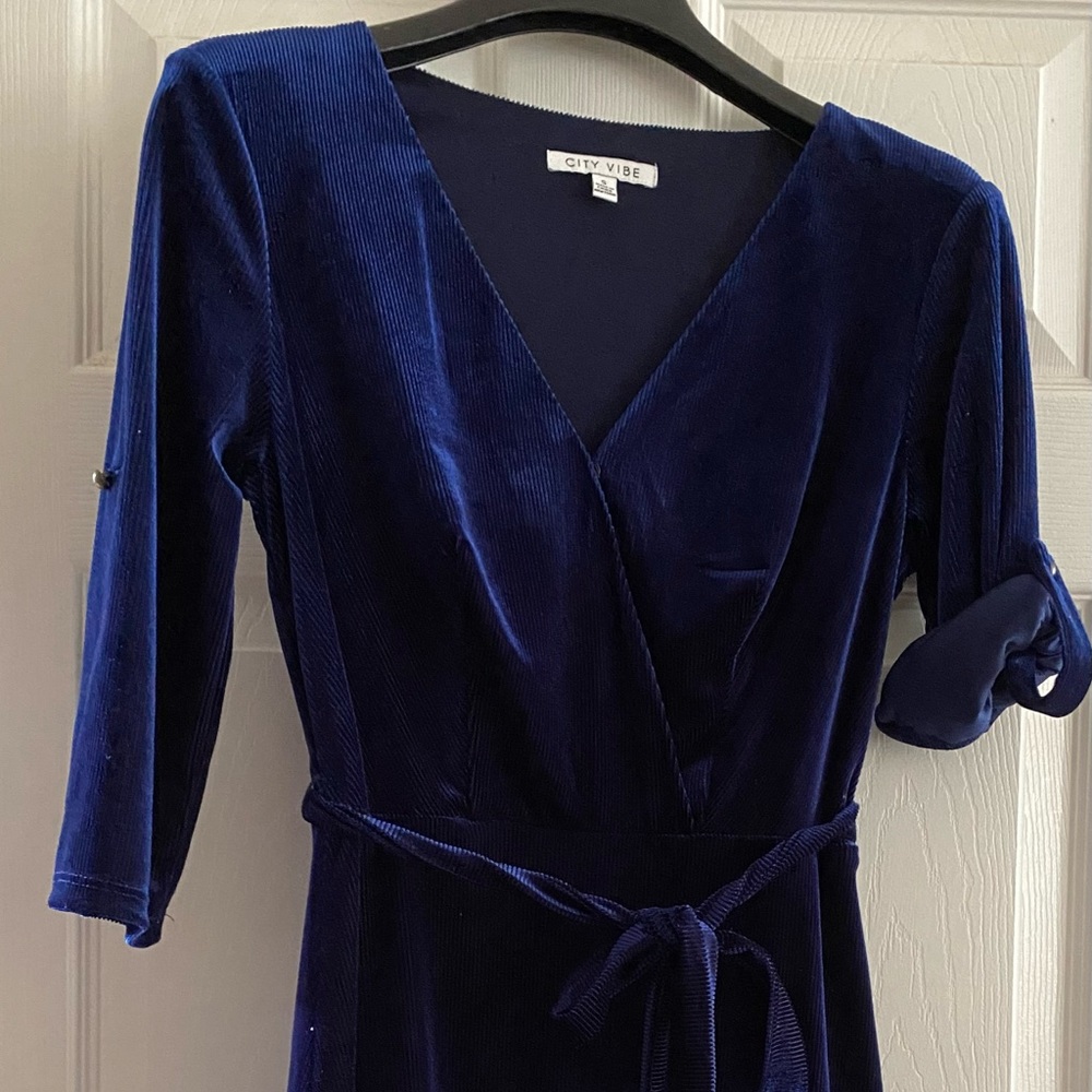 Royal blue velour mini dress